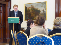 Mr James Kelly of the Irish Department of Foreign Affairs addresses participants on Ireland's National Action Plan for Women, Peace and Security, UNSCR 1325 at the Iveagh House in Dublin.