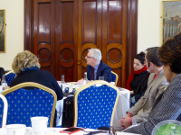 Mr Kevin Kelly Direct of the Conflict Resolution Unit of the Irish Department of Foreign Affairs speaks with participants at the Iveagh House in Dublin.