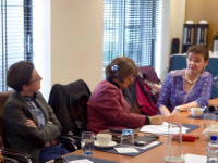 Ms Tina Merron, Chief Executive of the Integrated Education Fund, discusses the issue of segregated schooling in Northern Ireland at the Europa Hotel in Belfast.