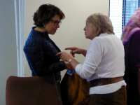 Ms Jane Morrice speaks with Ms Gülseren Onanç at the Europa Hotel in Belfast.