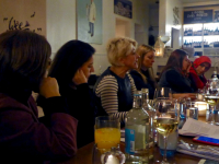 Ms Susan McEwan with participants during a dinner discussion at Deanes Love Fish in Belfast.